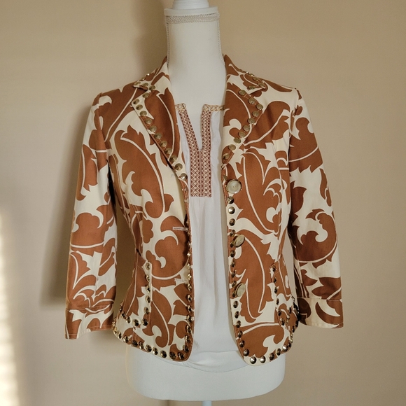 Etcetera Tan and Cream Silver studded Paisley Blazer - Picture 7 of 9